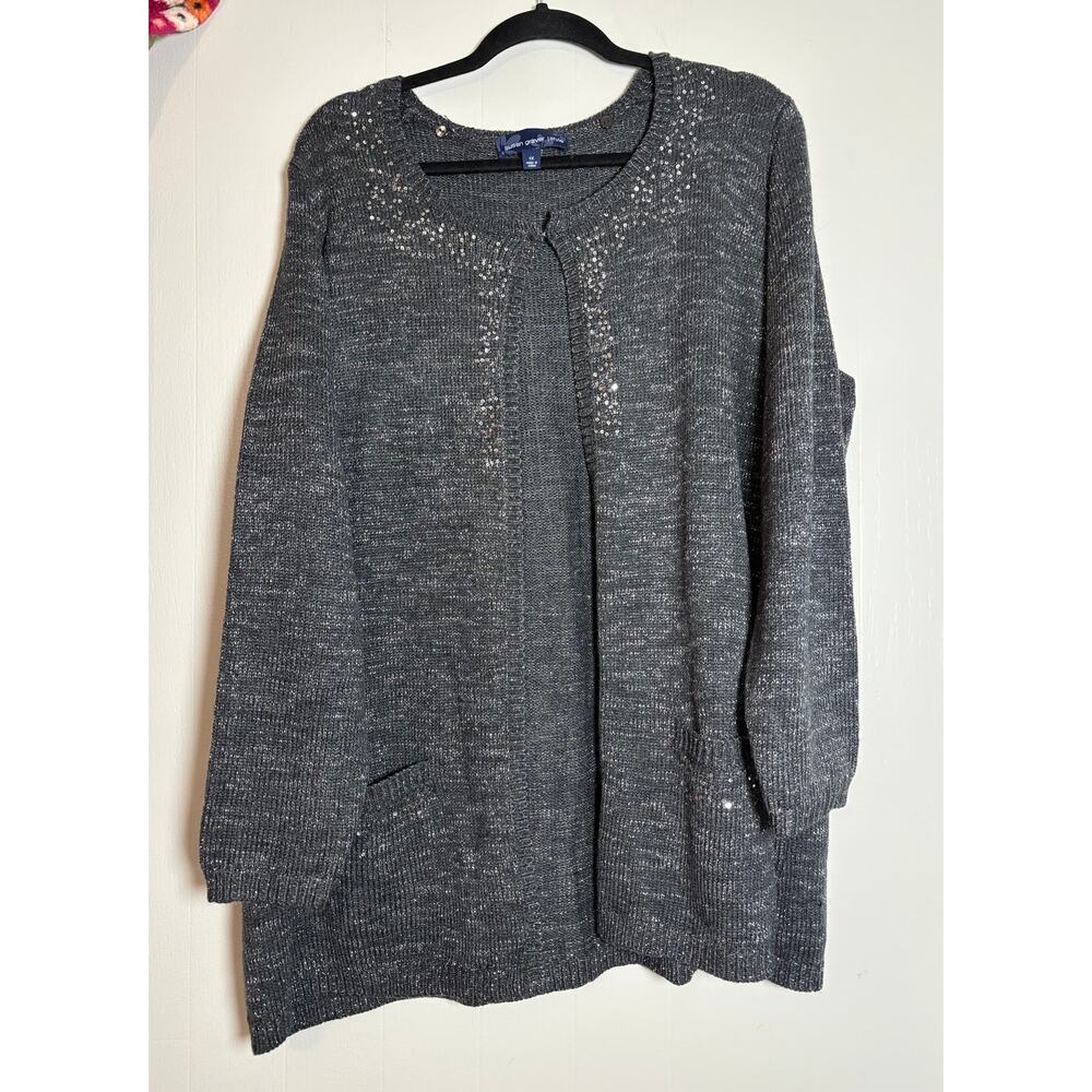 Susan Graver Style 1X Long Sleeve Open Front Sequin Embellished Cardigan Sweater - Picture 1 of 5